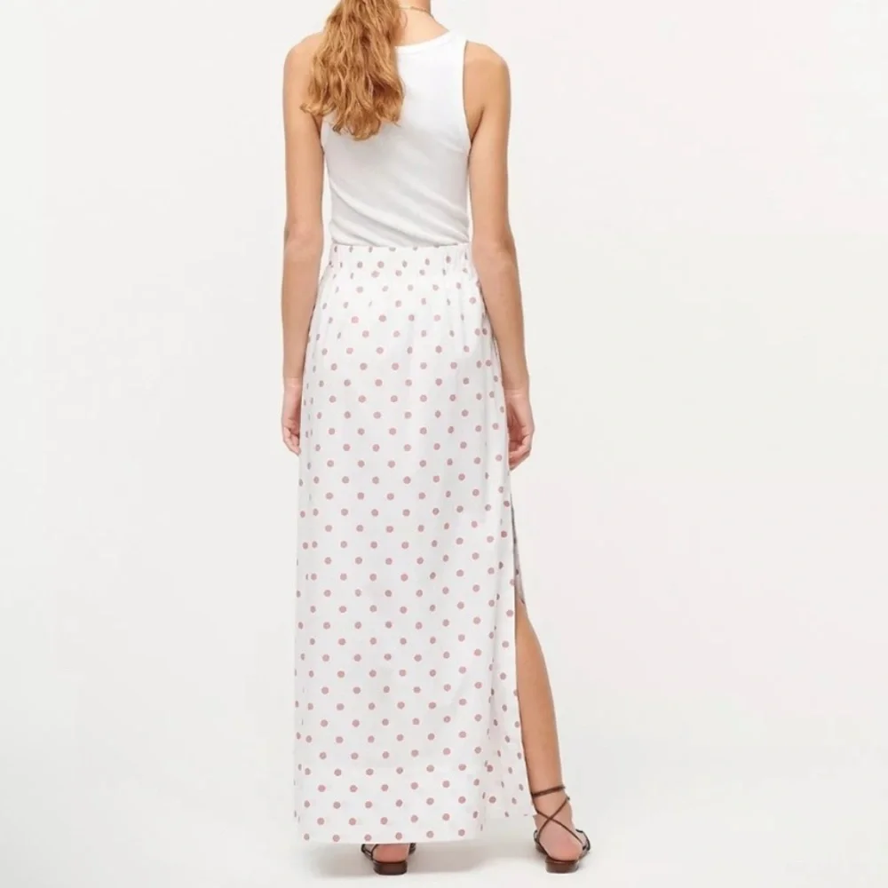 J. Crew White Pink Polka Dot Cotton Maxi Skirt Pockets Side Slit Size M - Picture 13 of 13